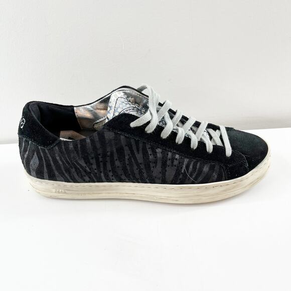 P448 John Low Top Lace Up Zebra Print Shoes Sneakers Black 7 - Picture 2 of 8
